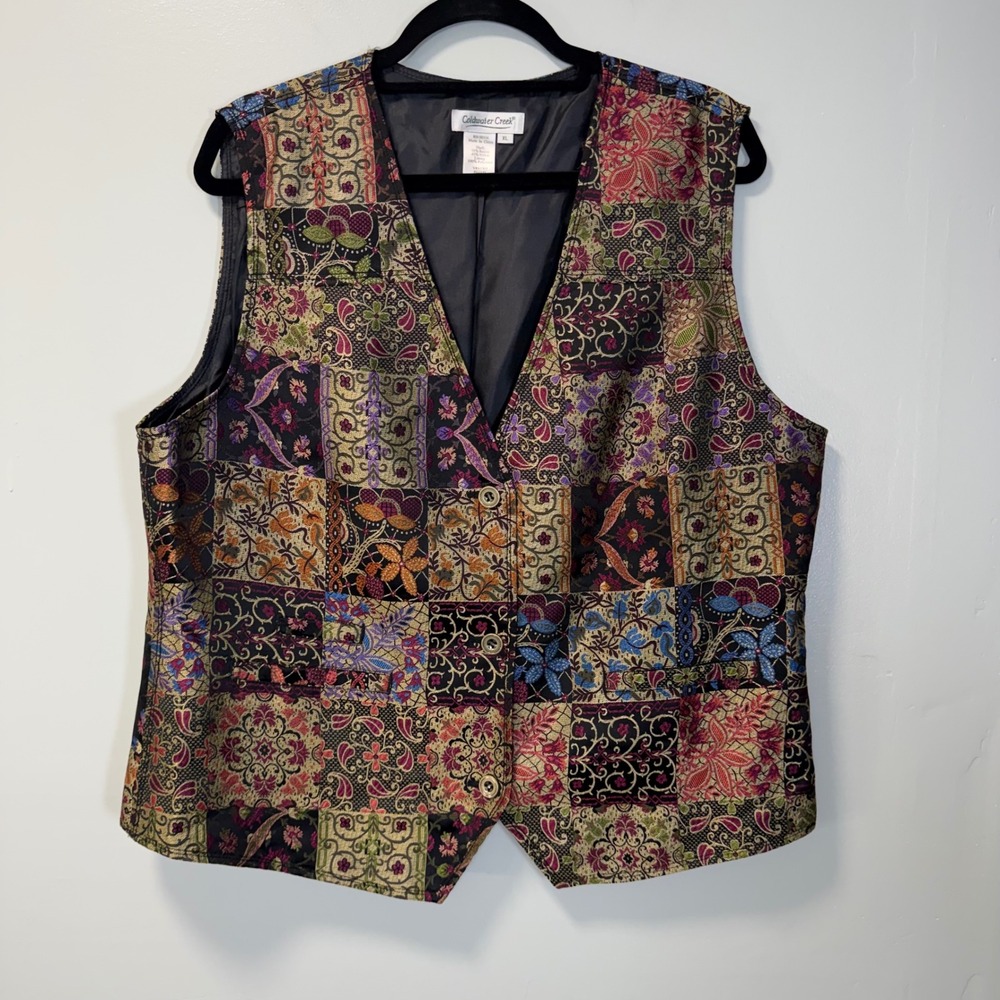 Coldwater Creek Vintage XL Patchwork Brocade Vest Multi-Color Floral Paisley